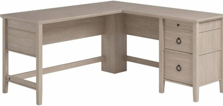 Sauder East Adara L-Shaped Desk Engineered Wood in Cascade Oak Finish - Modern Home Office Furniture