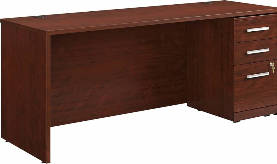 OfficeWorks by Sauder 72" x 24" 3-Drawer Pedestal Desk with Classic Cherry Finish, 71.1" L x 23.47" W x 29.29" H
