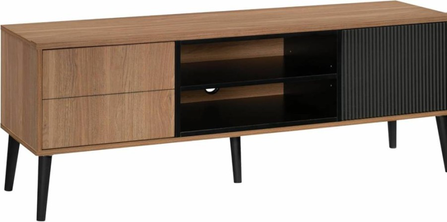 Sauder Ambleside Modern TV Stand, 55.91" Serene Walnut Credenza Cabinet for Living Room Storage