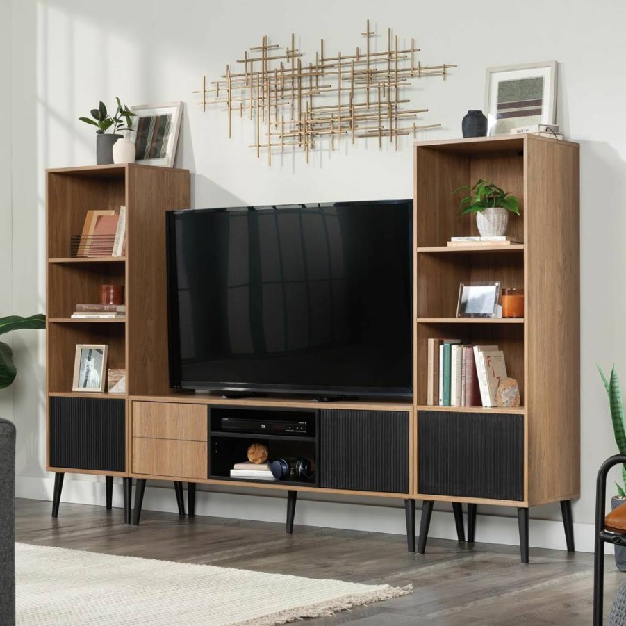 Sauder Ambleside Modern TV Stand, 55.91" Serene Walnut Credenza Cabinet for Living Room Storage