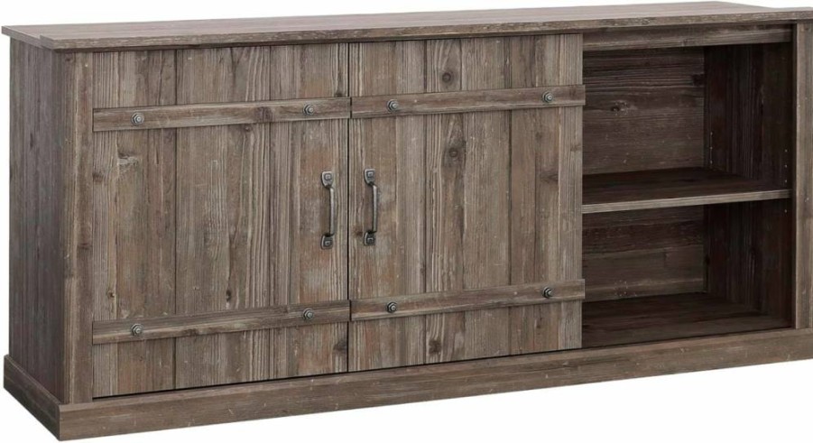 Sauder Farmhouse TV Stand for 70-Inch TVs, Soft White Finish, Rustic Entertainment Center with Storage