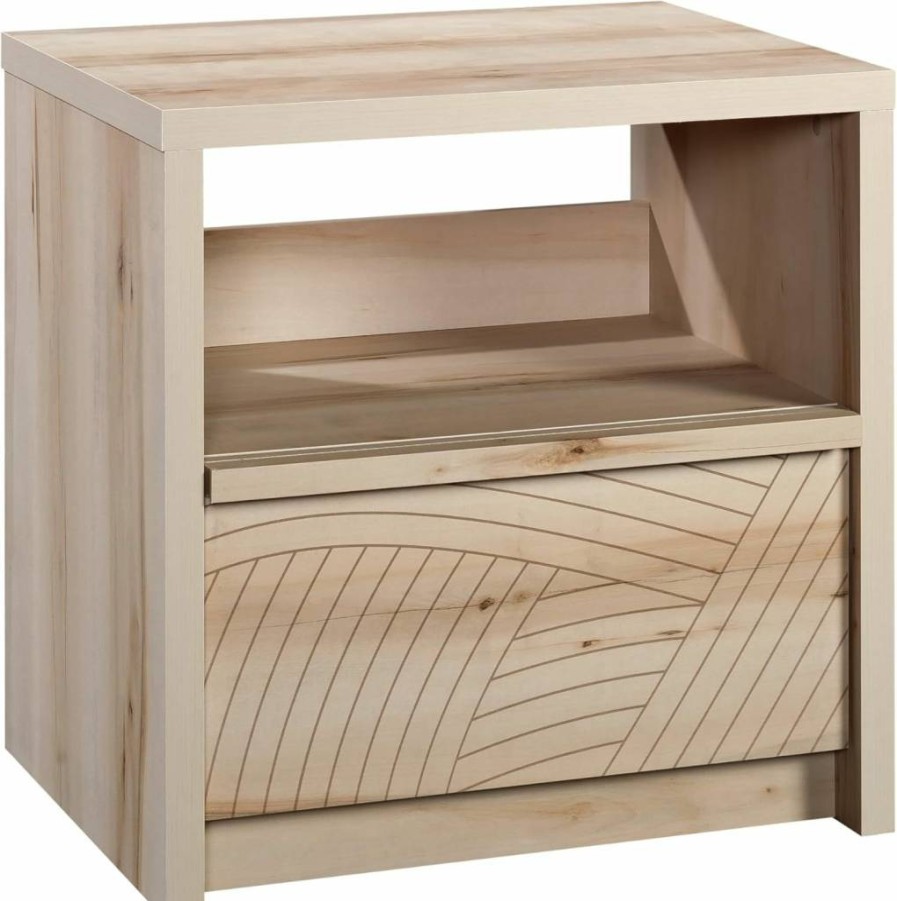 Sauder Harvey Park Nightstand with Smooth Gliding Drawer, Walnut Finish Bedside Table for Bedroom Storage