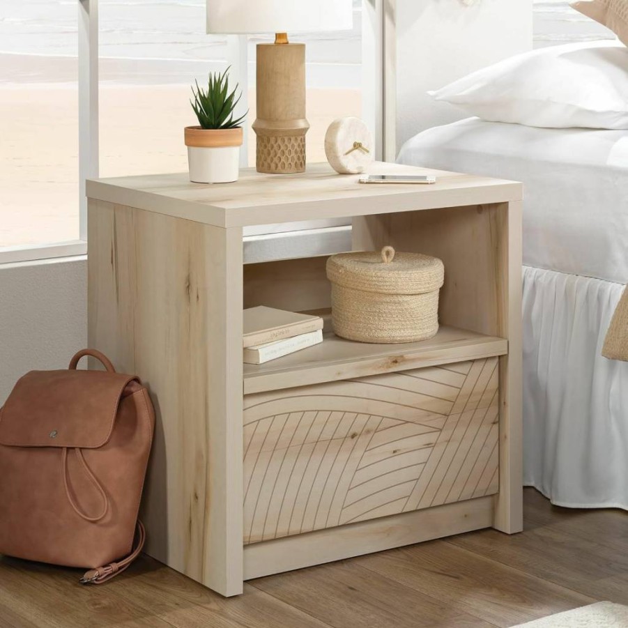Sauder Harvey Park Nightstand with Smooth Gliding Drawer, Walnut Finish Bedside Table for Bedroom Storage