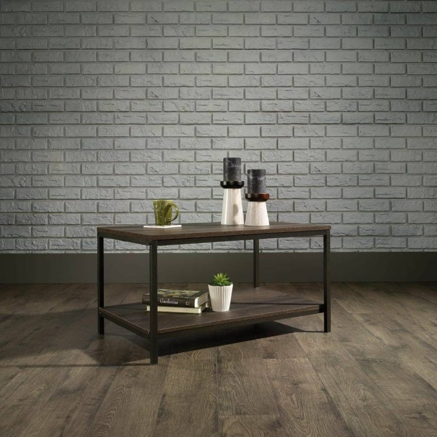 Sauder North Avenue Coffee Table in Smoked Oak Finish - Modern Living Room Furniture with Storage Shelf