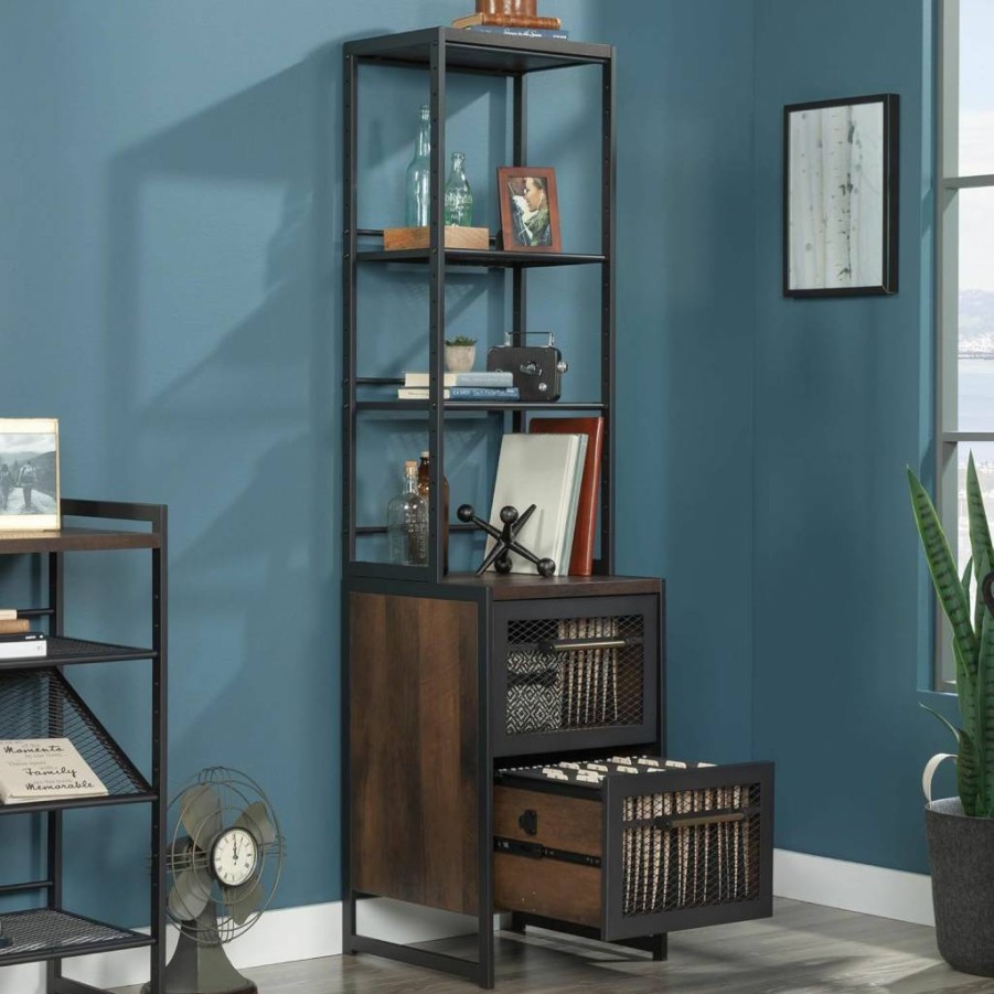 Sauder Briarbrook Tall Narrow Bookcase with Barrel Oak Finish - Stylish Wood Storage Shelf for Home Office