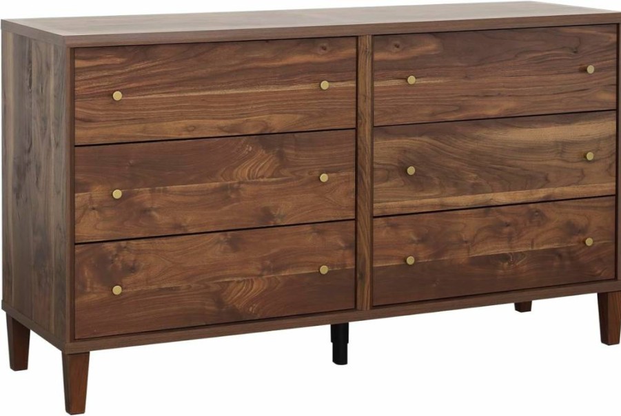 Sauder Willow Place 6-Drawer Dresser in Grand Walnut Finish - Stylish Wooden Bedroom Storage