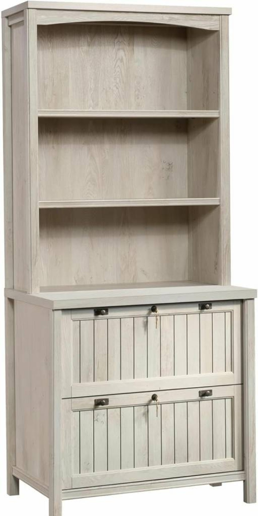 Sauder Costa Lateral File and Hutch with Storage, Chalked Chestnut Finish, Home Office Furniture