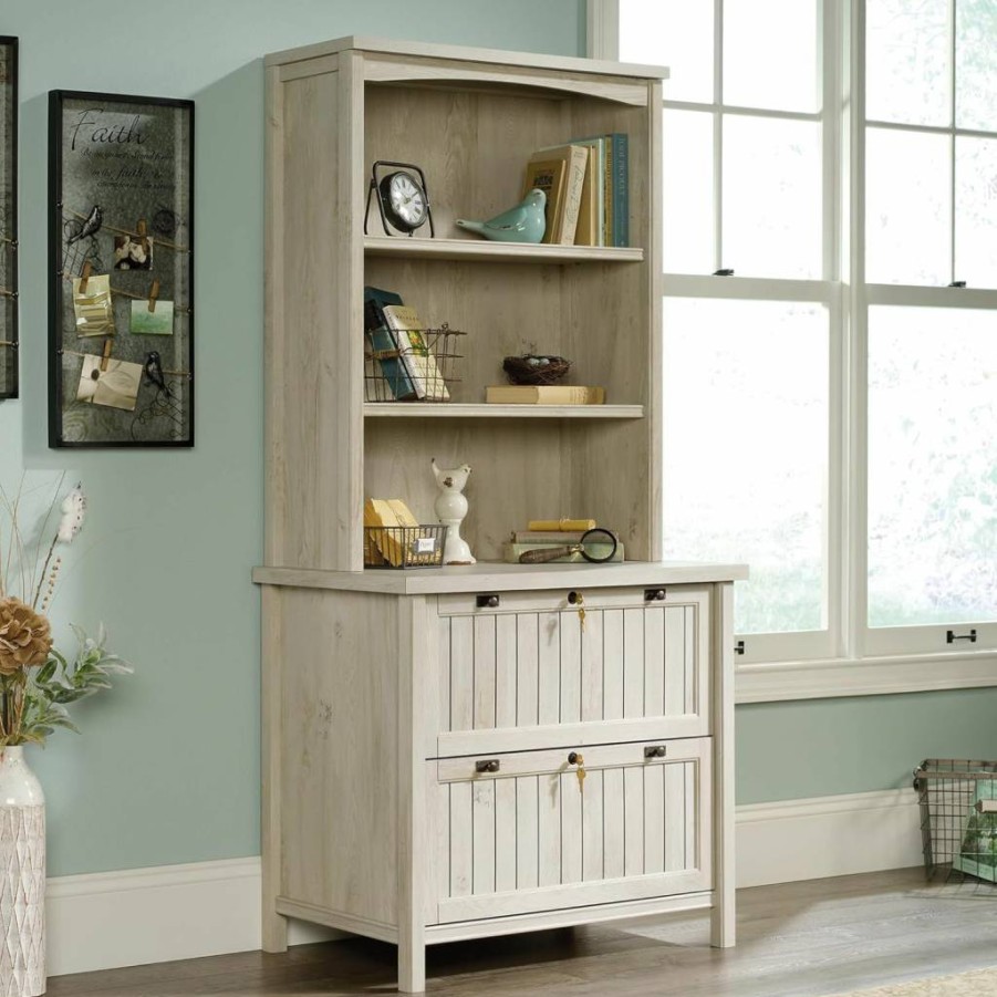 Sauder Costa Lateral File and Hutch with Storage, Chalked Chestnut Finish, Home Office Furniture