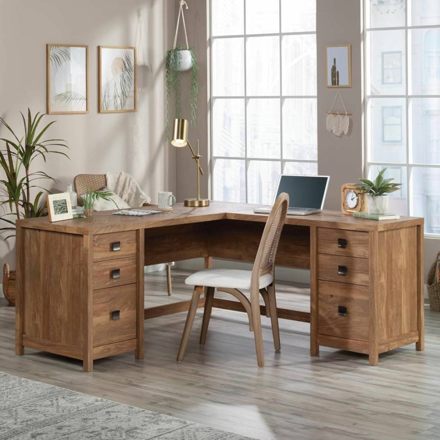 Sauder Cannery Bridge Executive Desk with 6 Drawers - Sindoori Mango Finish Storage Office Desk