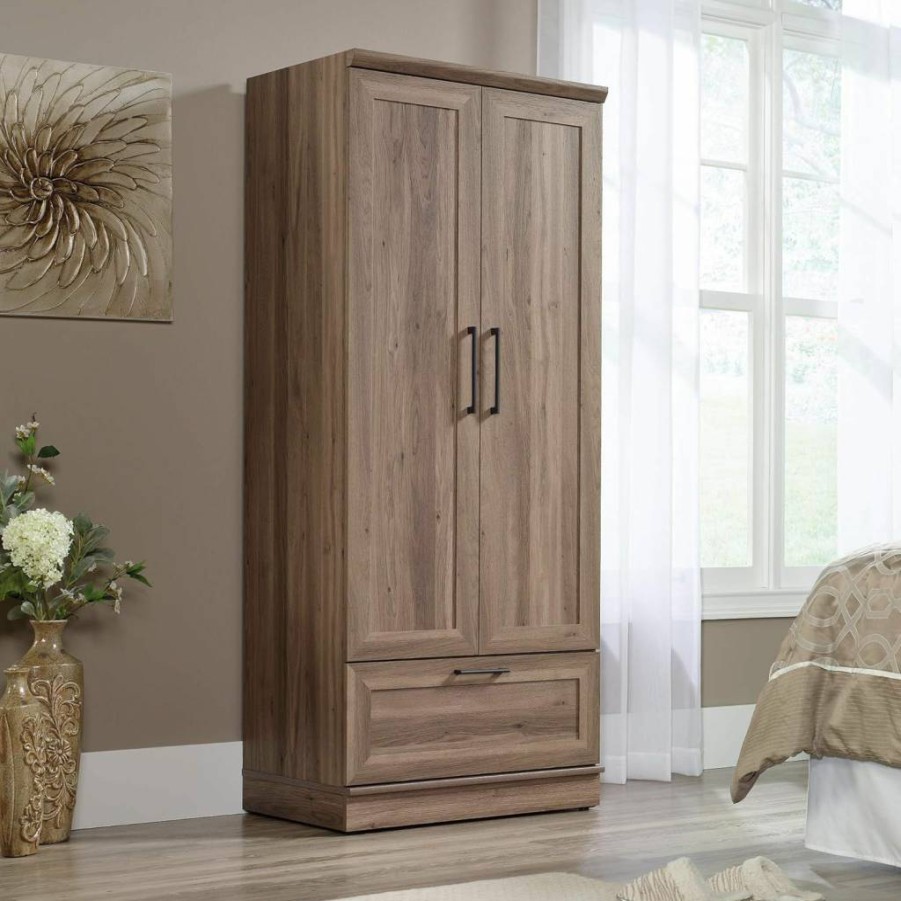 Sauder HomePlus Wardrobe Armoire with Hidden Storage, 29.1"W x 20.9"D x 71.2"H, Soft White Finish, Spacious Storage Cabinet for Bedroom or Closet Organization