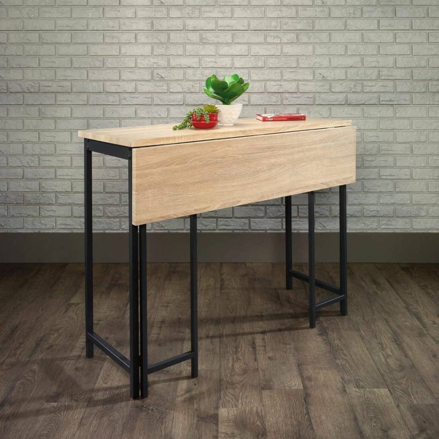 Sauder White Modern Drop-Leaf Dining Table - North Avenue Space-Saving Design for Small Rooms