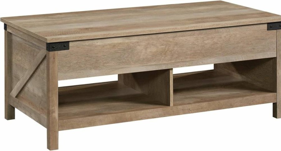Sauder Bridge Acre Lift Top Coffee Table with Storage in Lintel Oak Finish - Space-Saving Lift-Top Design