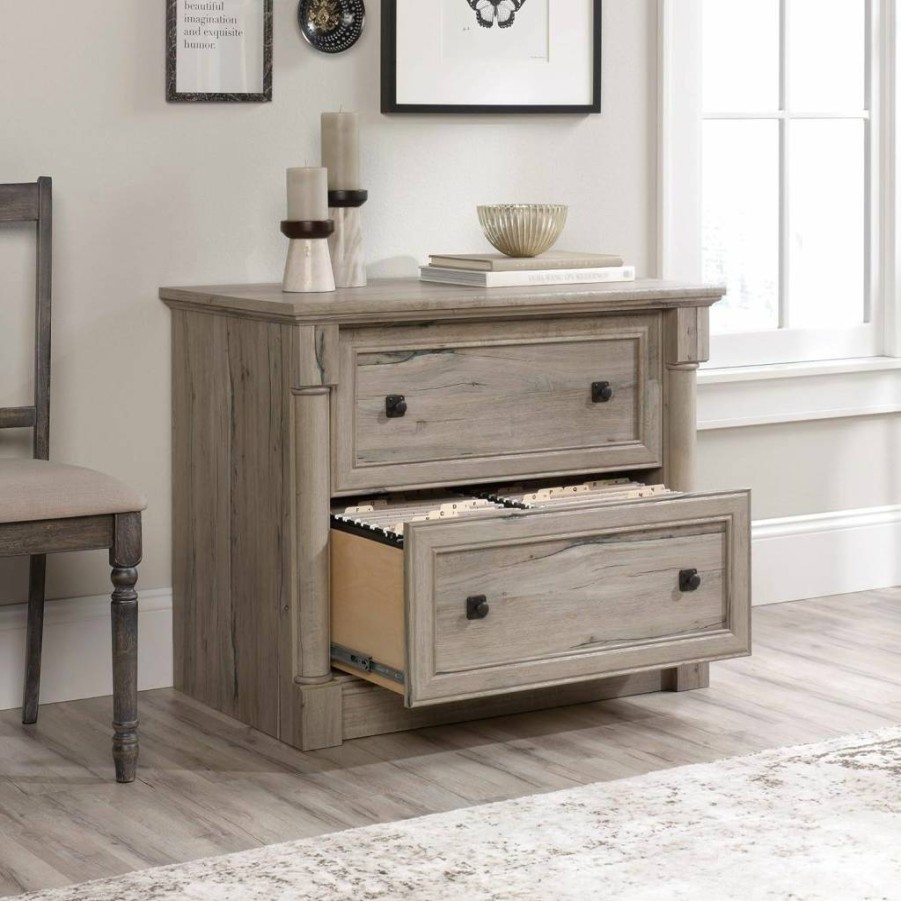Sauder Palladia 2-Drawer Lateral File Cabinet for Home Office, Wind Oak Finish, Hanging File Organizer with Interlocking Drawers