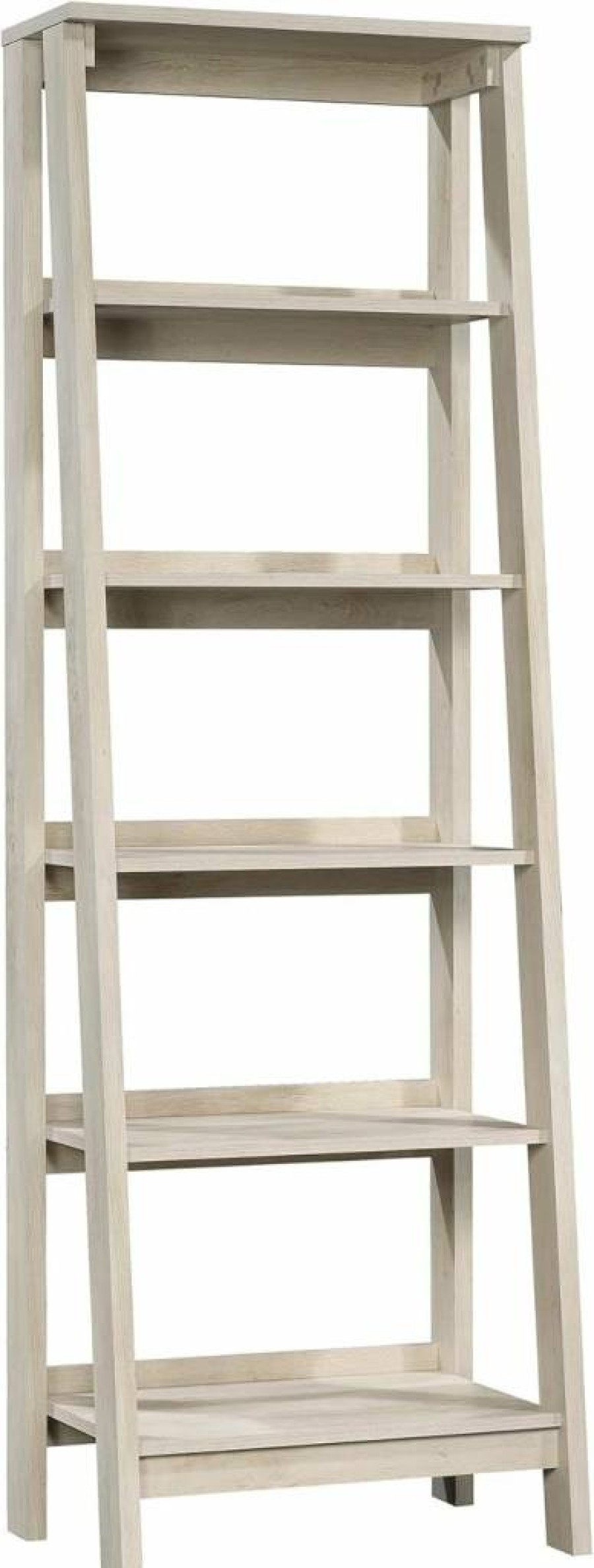 Sauder 5-Tier Trestle Ladder Bookshelf - Mystic Oak Wooden Bookcase for Home & Office Storage
