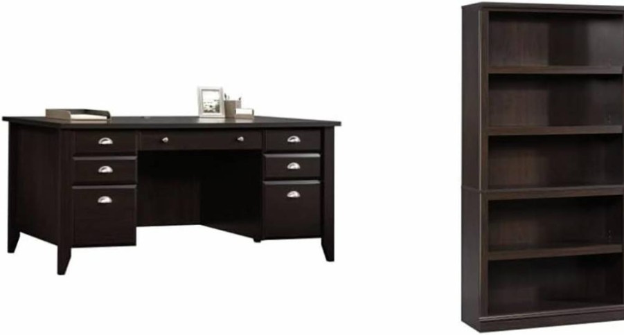 Sauder Shoal Creek Executive Desk 65.1" Wide, Jamocha Wood Finish, Home Office Writing Desk with Storage