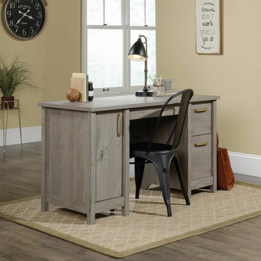 Sauder Cannery Bridge Computer Desk with Storage Drawers, Home Office Desk with File Cabinet, Sindoori Mango Finish, Compact Writing Desk for Small Spaces
