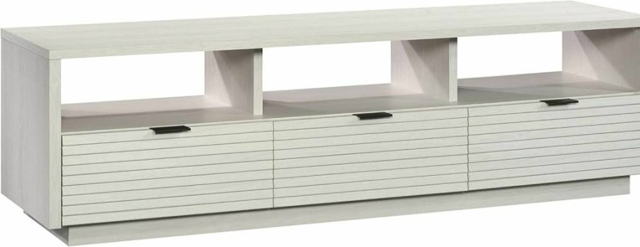 Sauder Harvey Park Modern TV Stand for Living Room, Raven Oak Media Console with Storage Drawers and Shelves, Credenza Cabinet