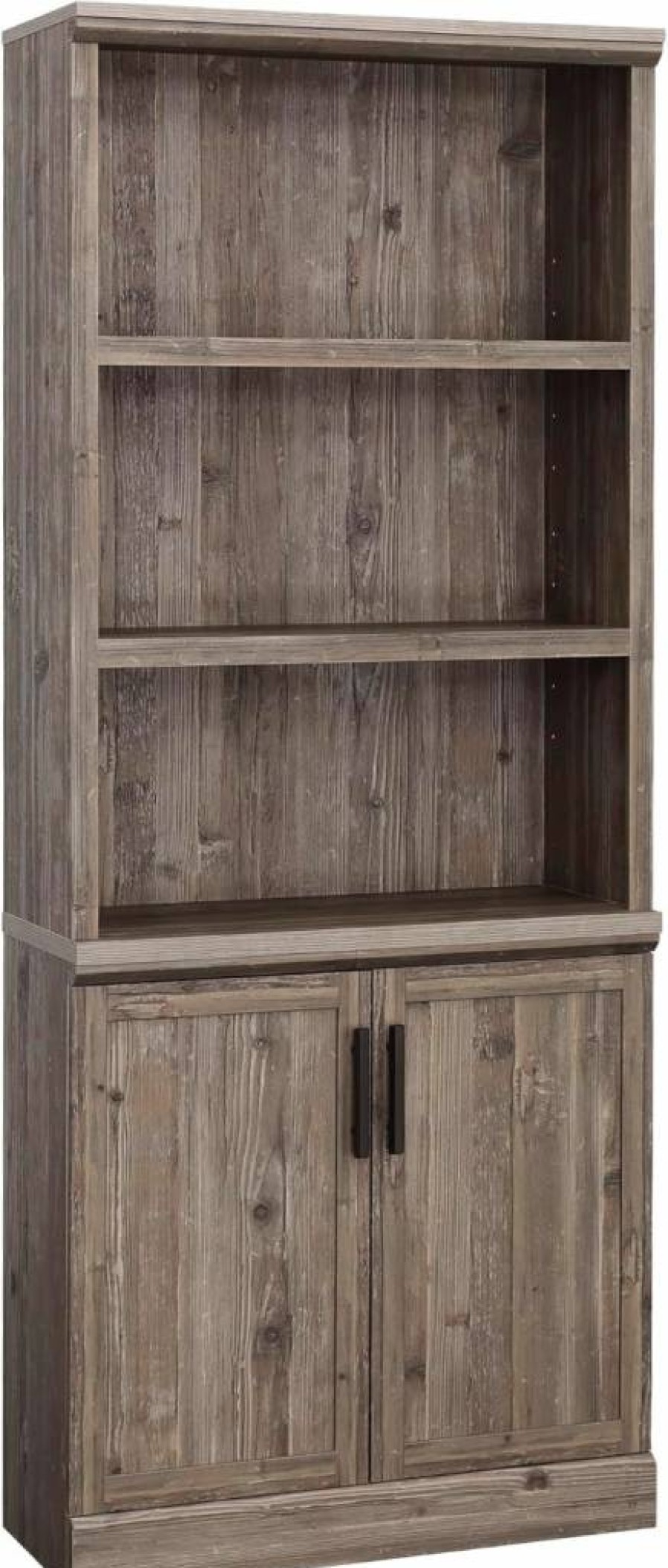 Sauder Aspen Wood Bookcase with Doors in Pebble Pine Finish - Stylish Storage Cabinet for Home Office