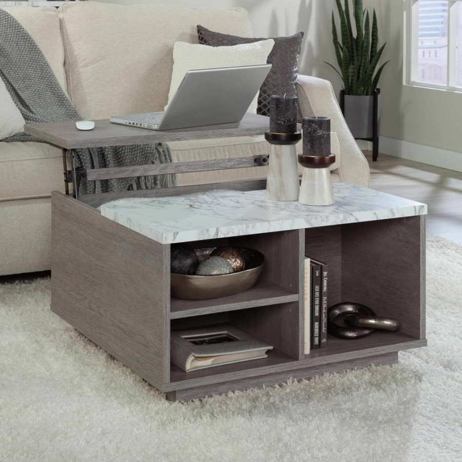 Sauder East Rock Modern Lift-Top Coffee Table with Storage, Ashen Oak Finish - Stylish Lift Top Design for Living Room
