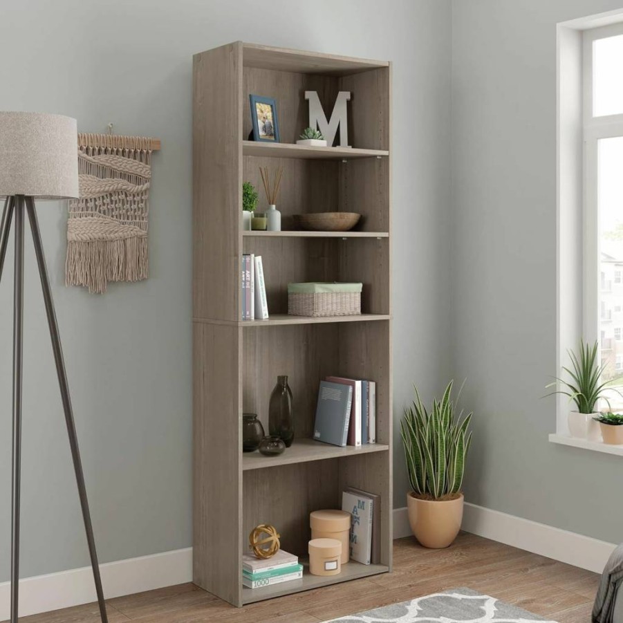 Sauder Beginnings 5-Shelf Bookcase, Adjustable Height Bookshelf, 24.57" Wide Storage Organizer, Soft White Finish for Home Office & Living Room