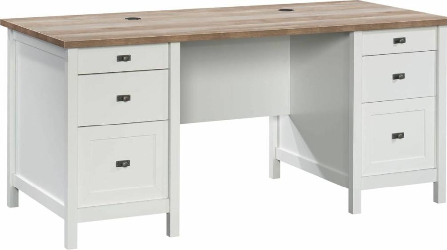 Sauder White Cottage Road Executive Desk - Modern Office Desk with Durable Finish