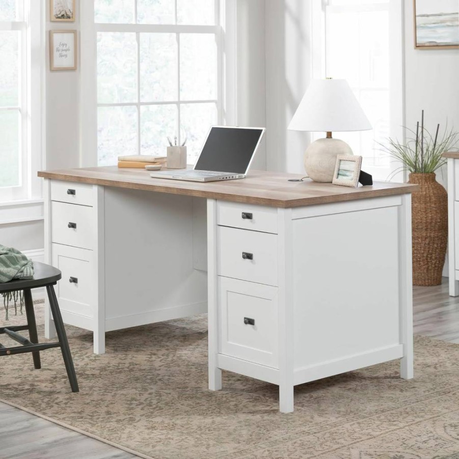 Sauder White Cottage Road Executive Desk - Modern Office Desk with Durable Finish