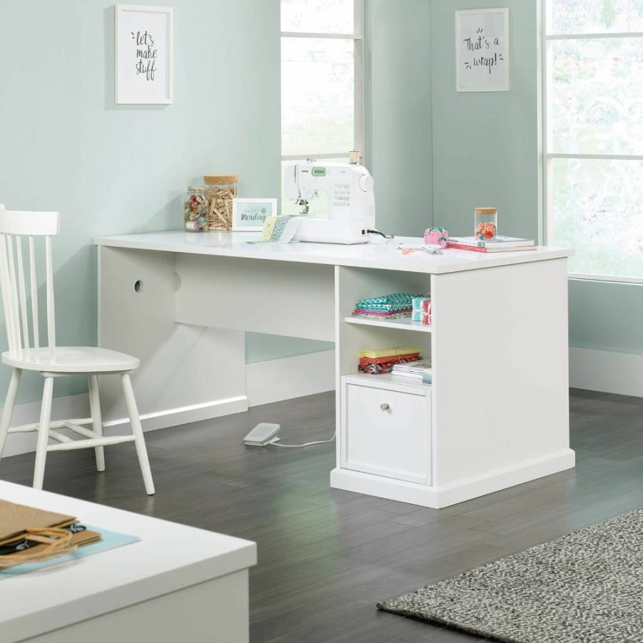 Sauder Craft Pro Series Work Table with Storage in Mystic Oak - Sturdy Crafting Desk for DIY Projects