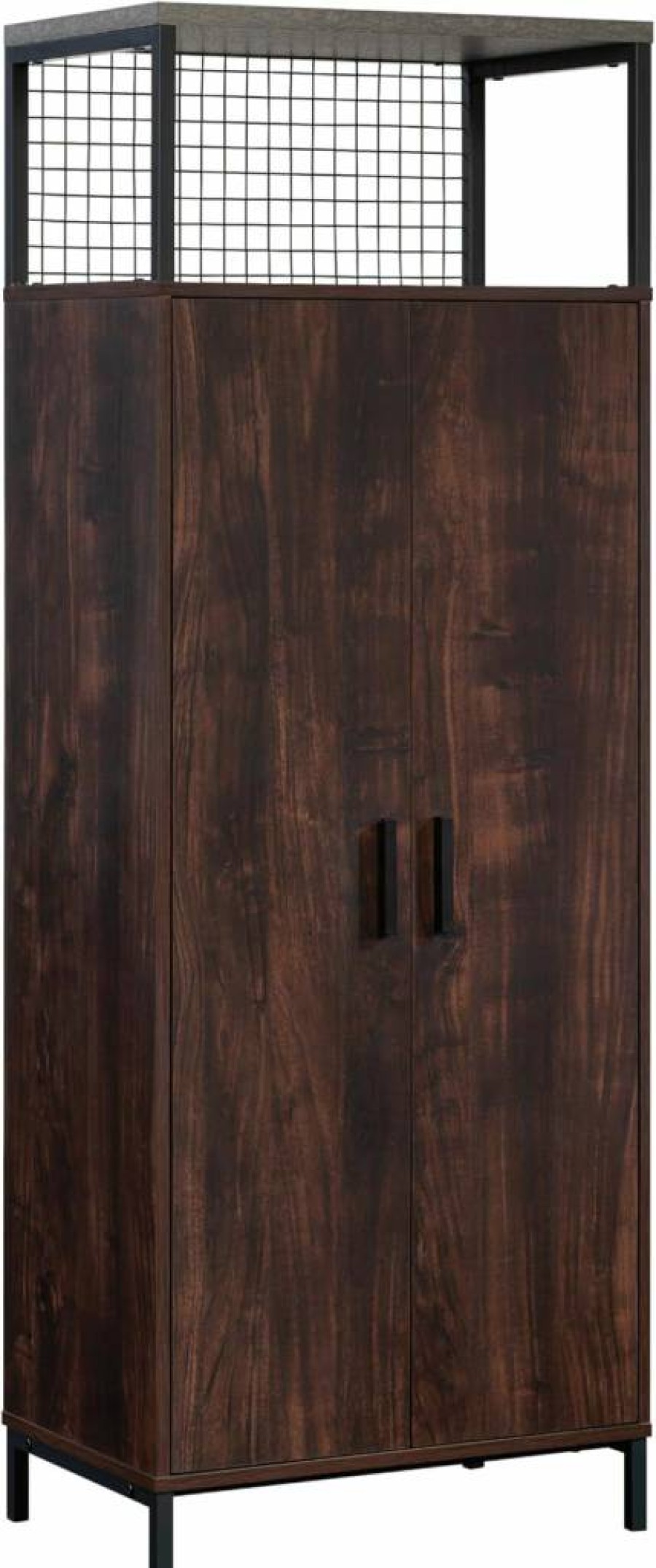 Sauder Market Commons Walnut Finish Storage Cabinet with Adjustable Shelves