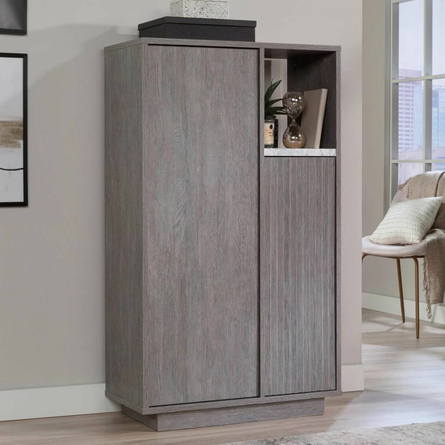 Sauder East Rock 2-Door Storage Cabinet with Adjustable Shelves, Ashen Oak Finish, Wall Mounted Organizer for Home or Office