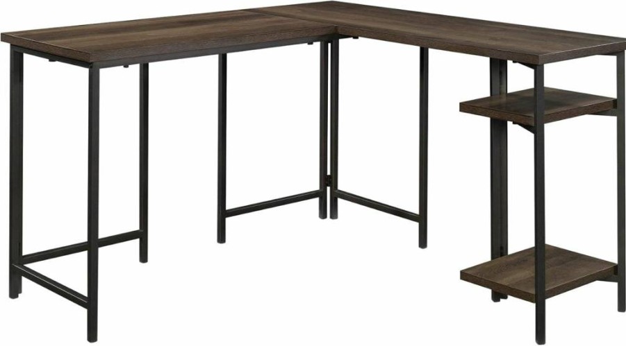 Sauder Smoked Oak L-Shaped Desk - North Avenue Home Office Workstation