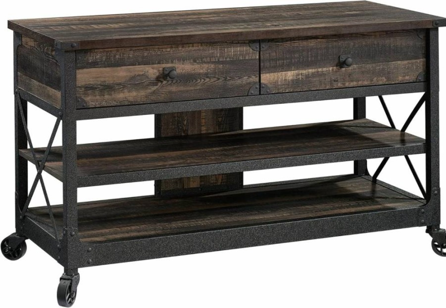 Sauder Carbon Oak TV Stand for Up to 52 Inch TVs – Steel River Entertainment Center with Sturdy Design