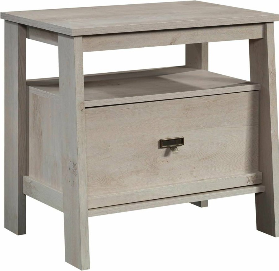 Sauder Trestle Night Stand with Storage - 26.38" Wide Bedside Table in Raven Oak Finish for Bedroom