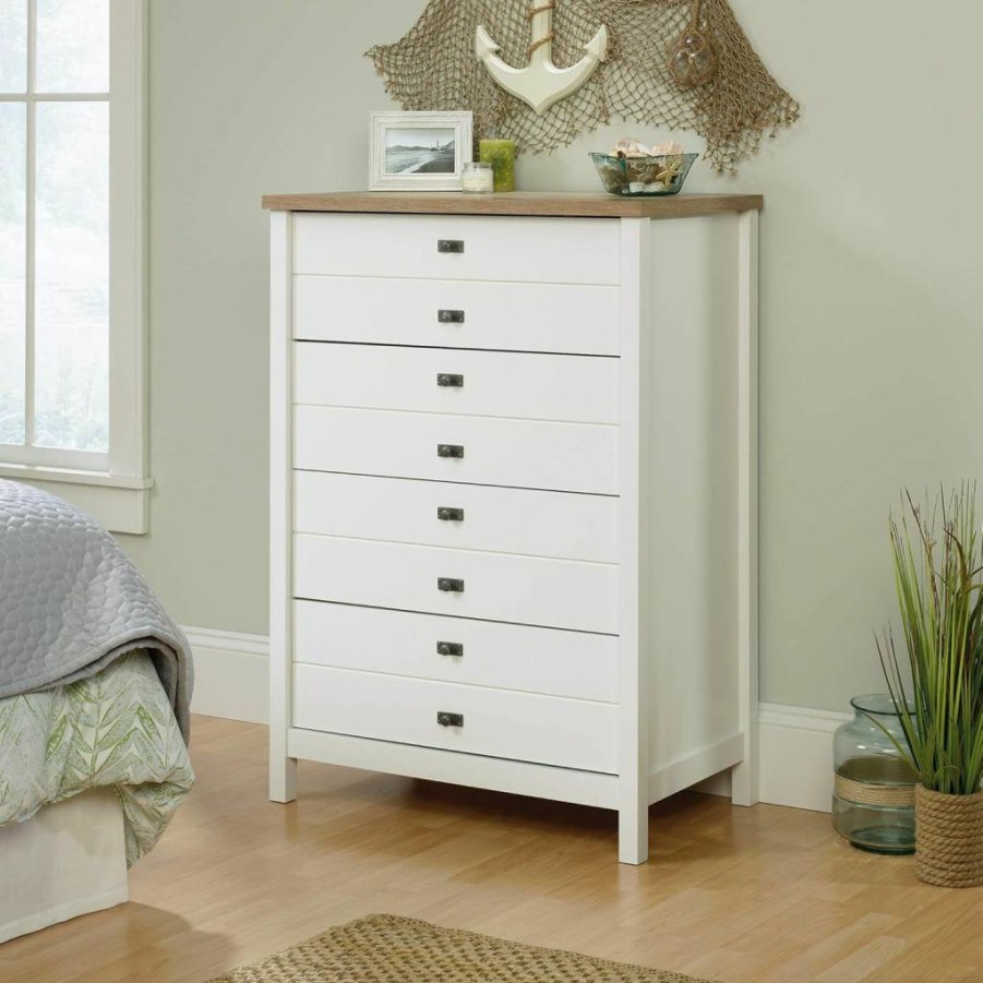 Sauder Cottage Road 4-Drawer Dresser, Soft White Finish, 32.44" W x 19.29" D x 44.92" H, White Bedroom Chest of Drawers