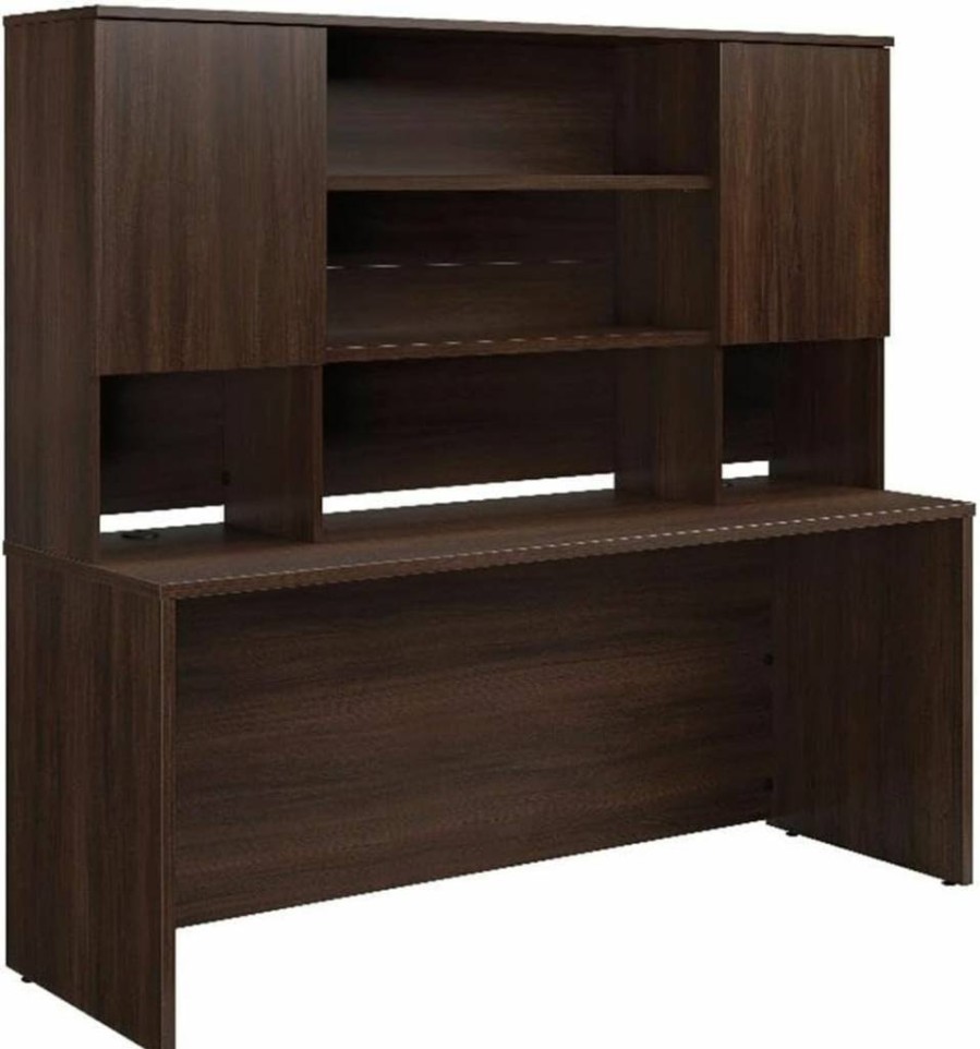 Sauder Affirm 72-Inch Computer Desk with Hutch in Noble Elm Brown - Engineered Wood Office Desk with Storage Bundle
