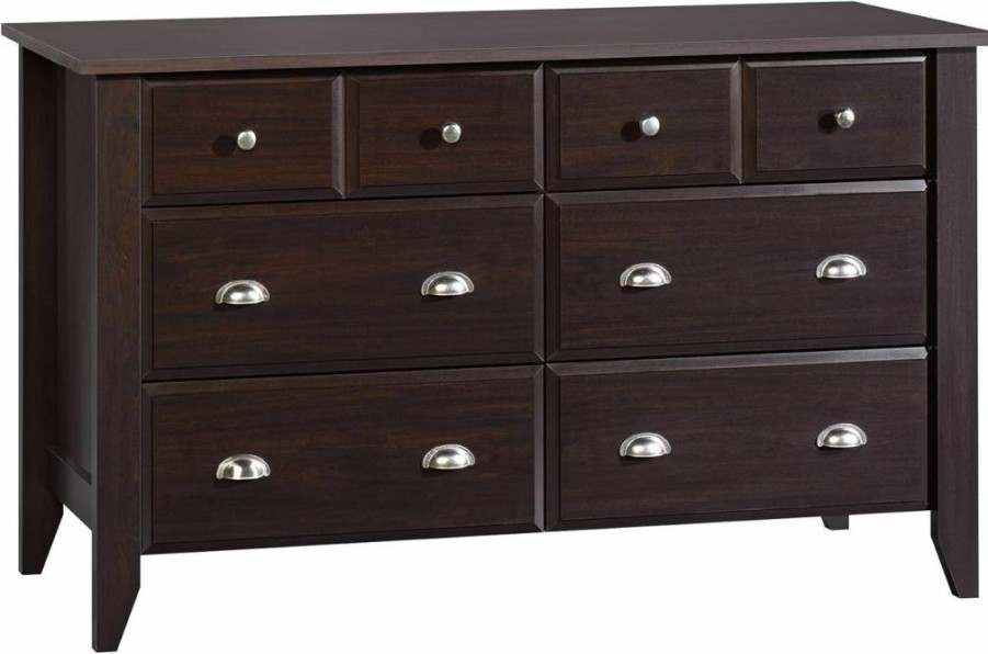 Sauder Shoal Creek 6-Drawer Dresser in Oiled Oak Finish, 60" Wide Bedroom Chest of Drawers, 35.04" Height x 16.73" Depth