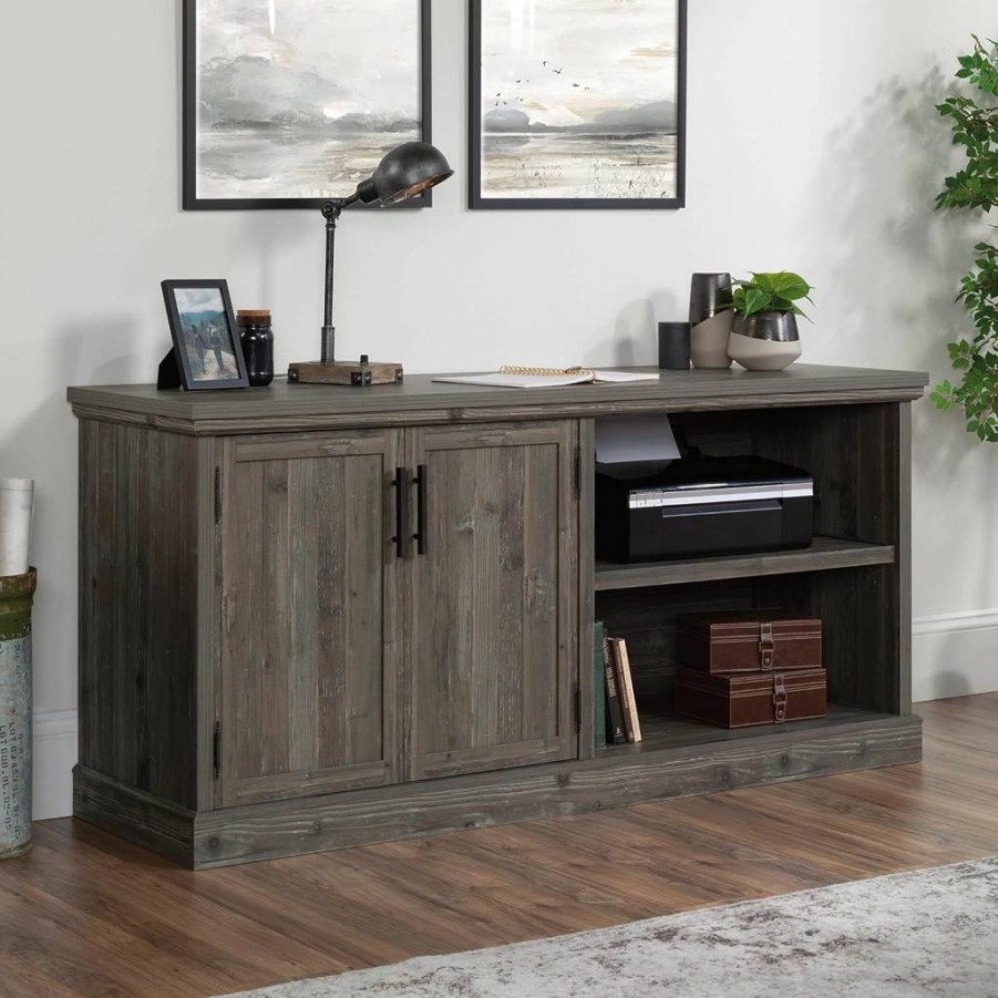 Sauder Aspen Office Credenza Desk, 65" W x 19" D x 30" H, Pebble Pine Finish, Commercial Grade Storage Cabinet