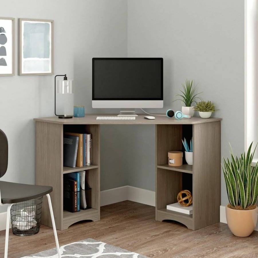 Sauder Beginnings Silver Sycamore Corner Desk with Durable Finish for Home Office