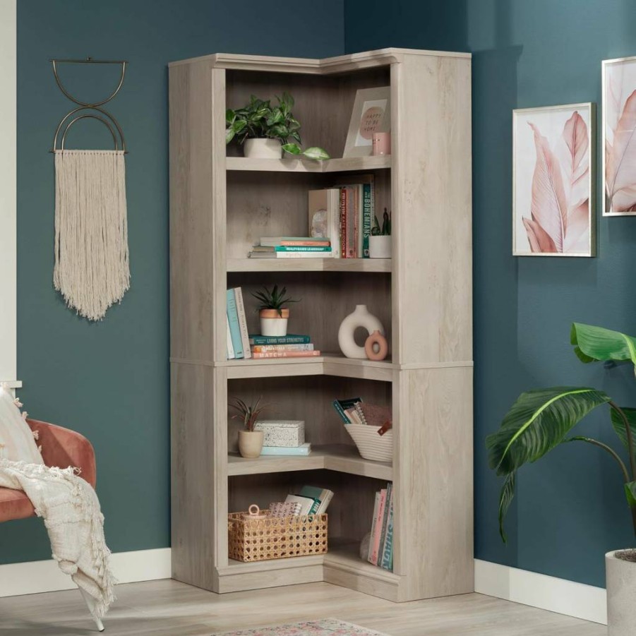 Sauder Chalked Chestnut Finish Bookcase with Miscellaneous Storage Shelves