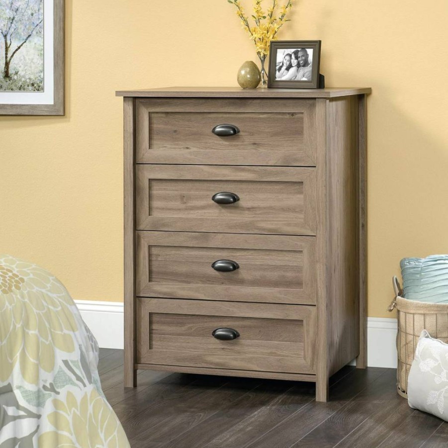 Sauder County Line 4-Drawer Dresser in Soft White Finish - Stylish Storage Chest for Bedroom or Living Room