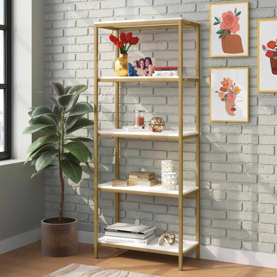 Sauder North Avenue 4-Shelf Bookcase in Sindoori Mango Finish - Tall Wooden Bookshelf for Home & Office Storage
