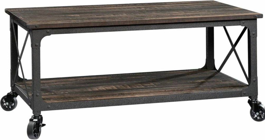 Sauder Carbon Oak Finish Steel River Coffee Table - Modern Living Room Furniture