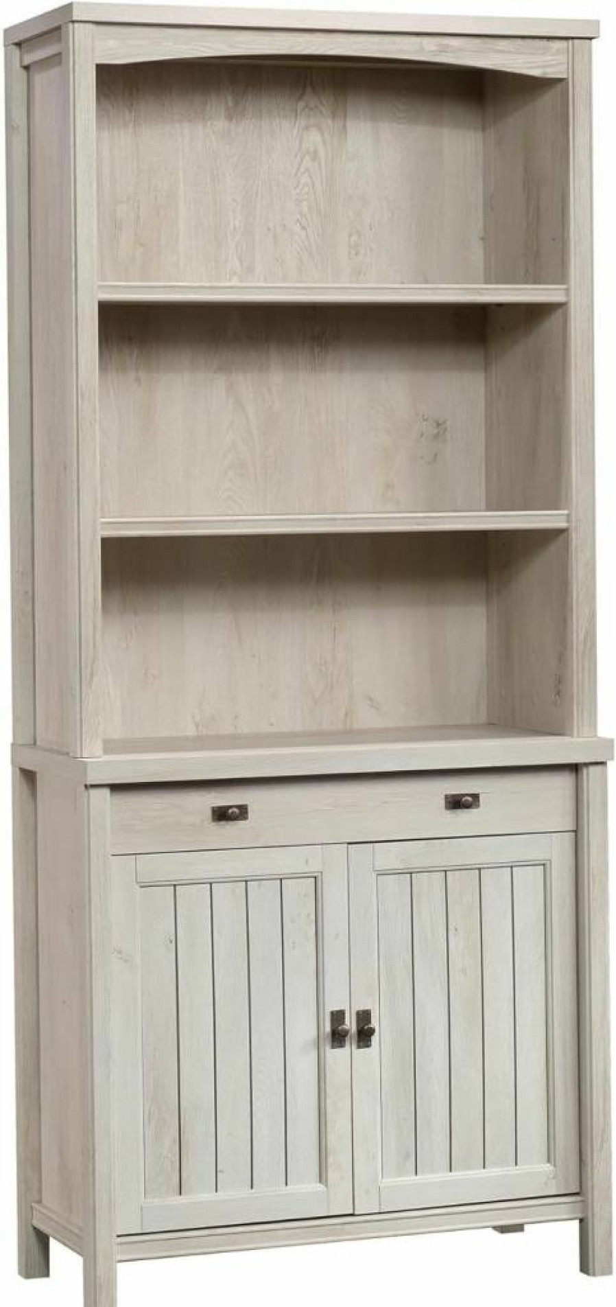 Sauder Costa Library Bookcase with Hutch in Chalked Chestnut Finish - Stylish Storage Solution for Home or Office