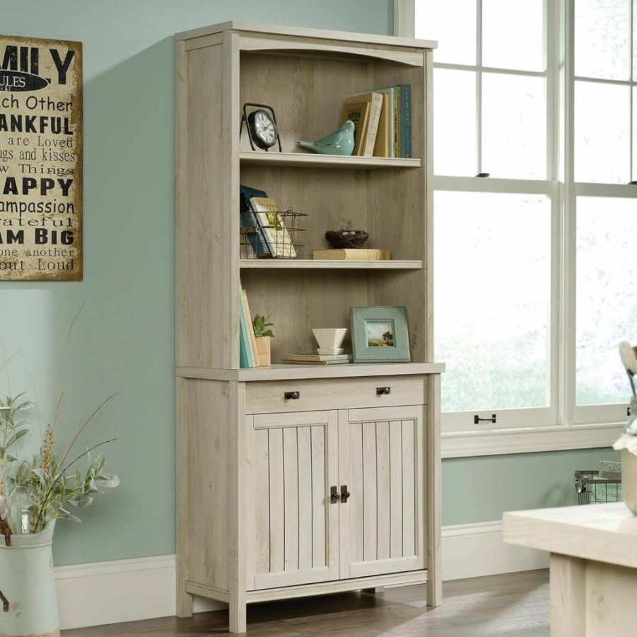 Sauder Costa Library Bookcase with Hutch in Chalked Chestnut Finish - Stylish Storage Solution for Home or Office