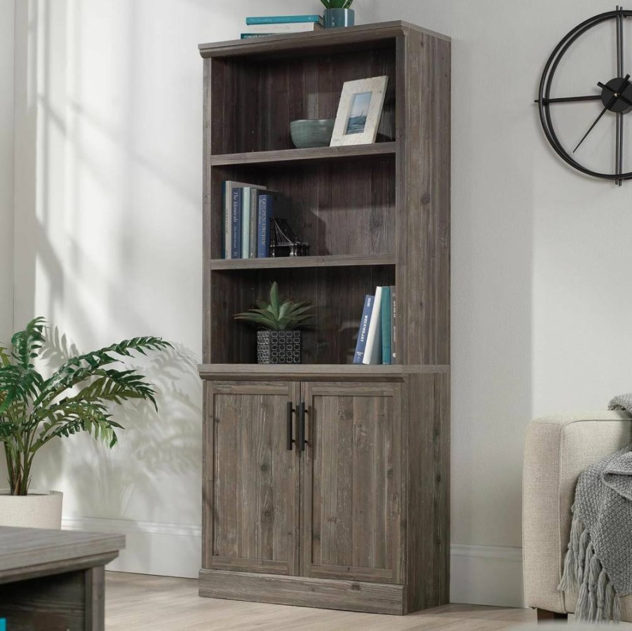 Sauder Aspen Prime Oak Library Bookcase with Doors - Stylish Storage Cabinet for Home Office