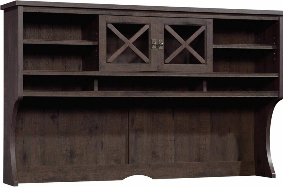 Sauder Costa Large Hutch with Storage - Chalked Chestnut Finish Wooden Bookcase Cabinet for Home Office