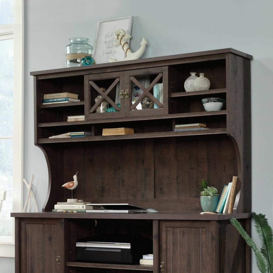 Sauder Costa Large Hutch with Storage - Chalked Chestnut Finish Wooden Bookcase Cabinet for Home Office