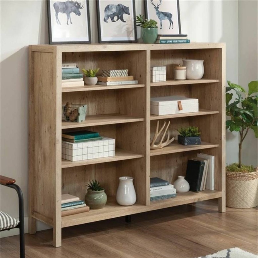 Sauder Pacific View Horizontal Bookcase in Prime Oak Finish - Stylish Storage Shelf for Home & Office
