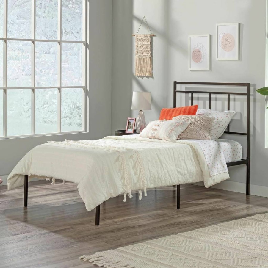 Sauder Cannery Bridge Twin Bed with Headboard - Bronze Finish Platform Bed Frame for Modern Bedrooms