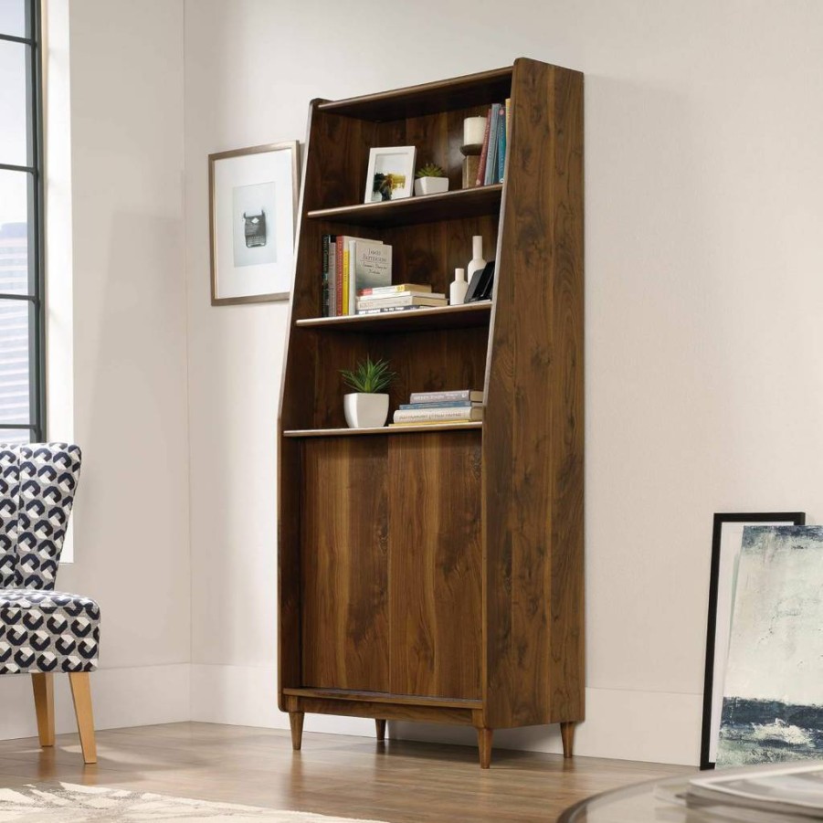 Sauder Harvey Park Wide Bookcase with Grand Walnut Finish - Modern Bookshelf for Home & Office Storage