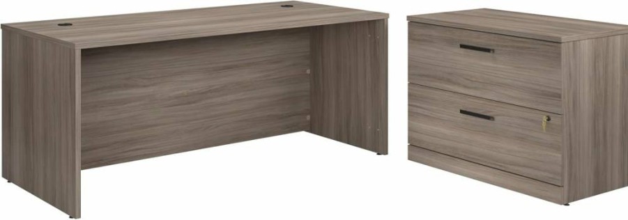 Sauder Officeworks Affirm 72 x 30 Inch Shell & Lattice Desk, Classic Cherry Finish, 71.1" Length, 29.5" Width, 29.3" Height